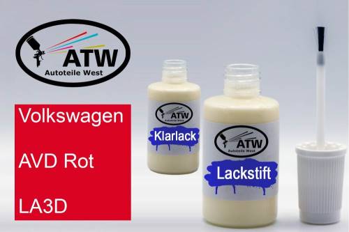 Volkswagen, AVD Rot, LA3D: 20ml Lackstift + 20ml Klarlack - Set, von ATW Autoteile West.